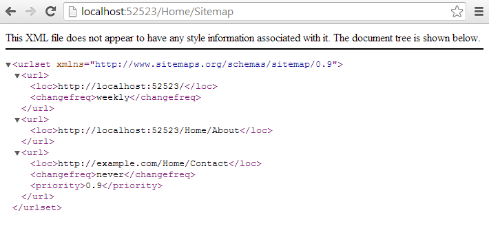 ASP .Net MVC построение Sitemap - результат